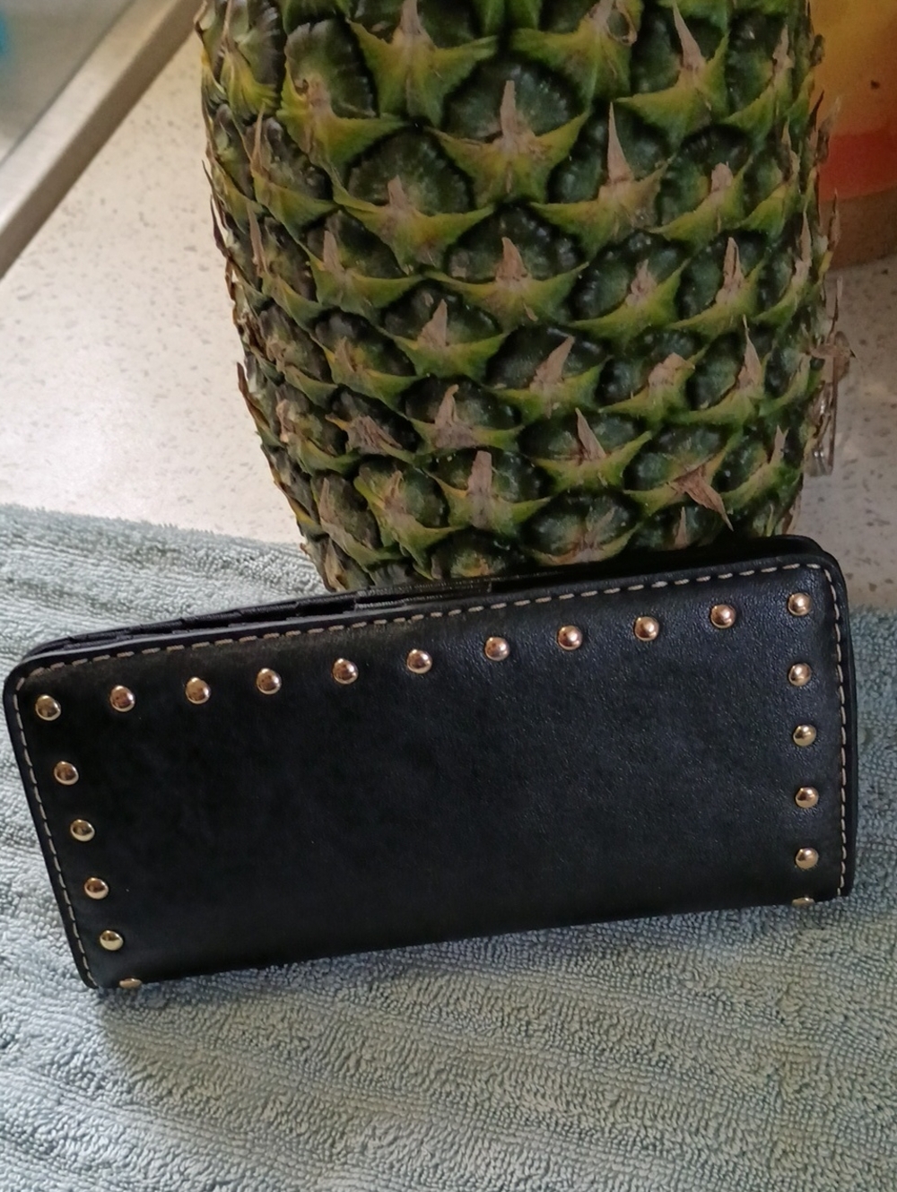 Stud-Accent Black Women's Wallet - Unbranded.SAFFIANO LEATHER. NWT